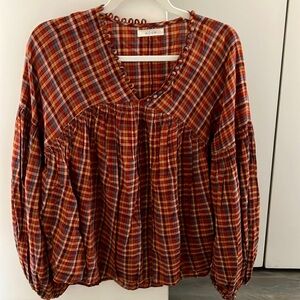 DÔEN Patterned Plaid Long Sleeve Top Size S